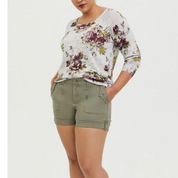 Torrid Olive Green 3.5 Inch Military Stretch Twill Mid-rise Shorts Plus Size 24 - Picture 2 of 13